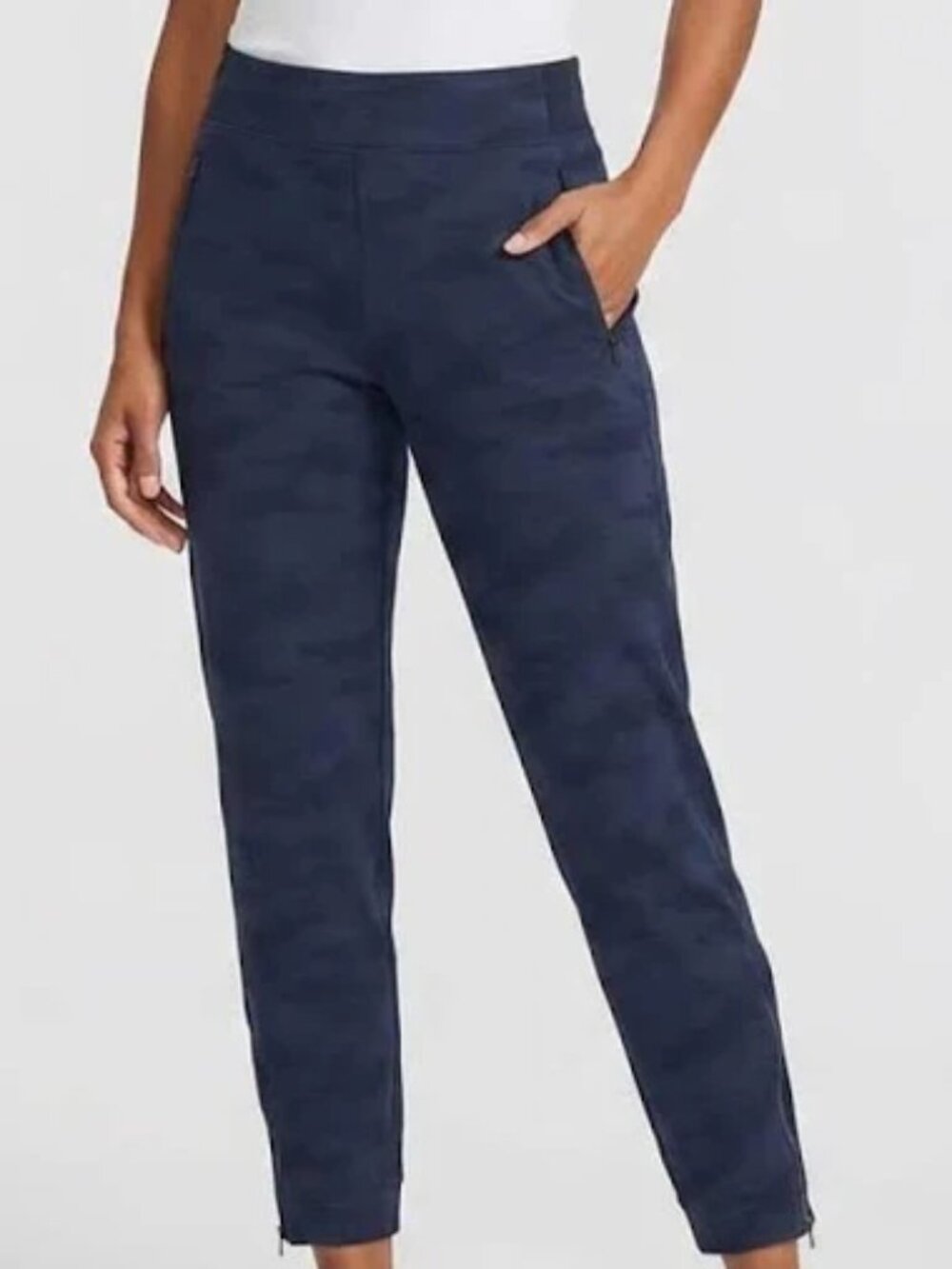 Athleta-Venice High-Rise Jogger Navy Blue Camo Ankle Zip Pants-Size 6